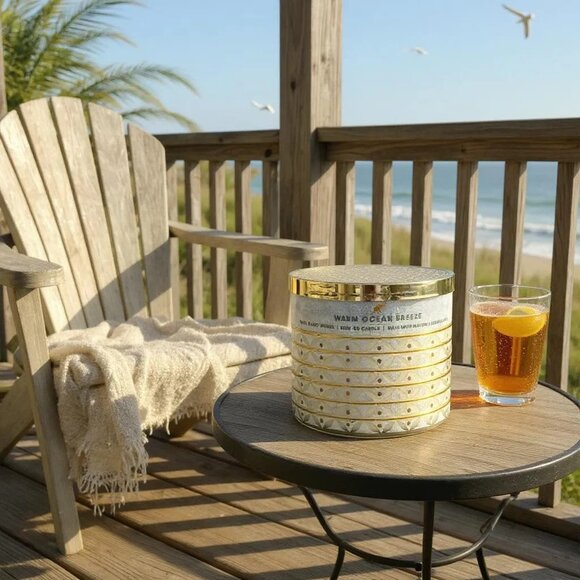 Bath & body work Warm Ocean Breeze Large 3-Wick Candle New - Picture 2 of 2